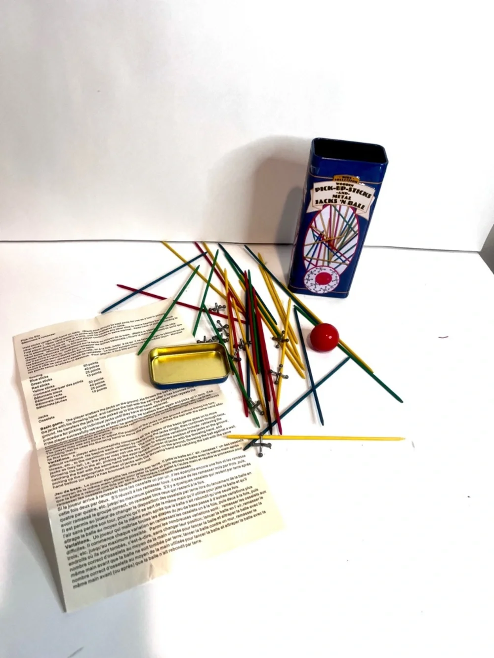 Vintage Pick-Up Sticks & Metal Jacks Game Set Tin Kids Collection Complete NIB